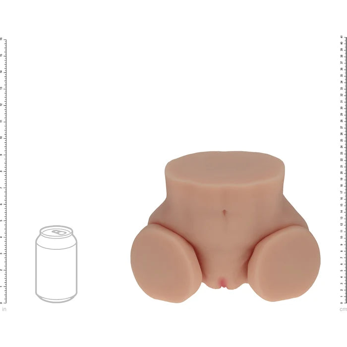 Dual-entry masturbator sleeve with measurement scale icons for size reference