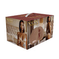 Dual-entry vibrating masturbator with skin-tone silicone sleeves, two front openings