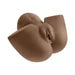 Close-up of tan adult stroker with rounded opening and contoured shape
