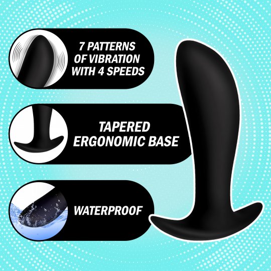 Black curved anal massager with tapered ergonomic base