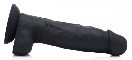 Black adult dildo with flared base and smooth, curved shaft
