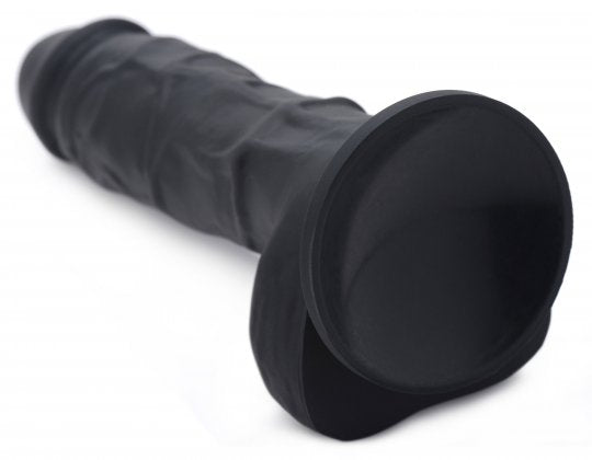 Black adult dildo with flared rim base and smooth rounded end