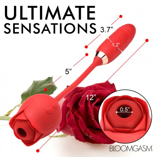 The Midnight Rose red silicone rose massager with spiraled rose cap and long handle