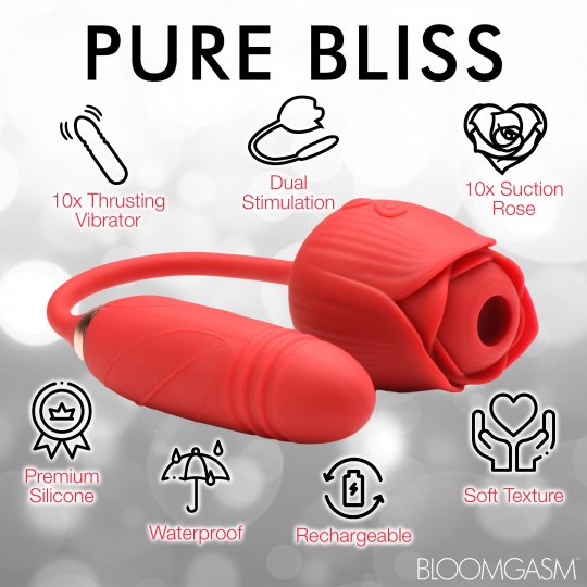 The Midnight Rose red silicone rose massager with textured soft-surface body and suction end