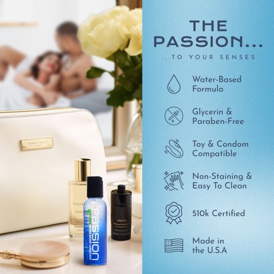Silky Moments skincare set with cream zip pouch and three bottles, including blue serum