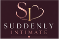 A digital logo graphic for 'Suddenly Intimate' featuring a stylized 'SI' monogram with a heart outline in rose gold and gold, above the text 'SUDDENLY INTIMATE' in white and rose gold on a dark maroon background.