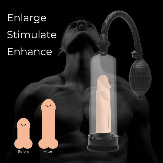 Manual penis pump with clear cylinder and black squeeze bulb