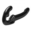 Black U-shaped personal massager with textured center and flared ends