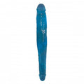 Glossy blue novelty dildo, tapered shaft with rounded tip and thick base