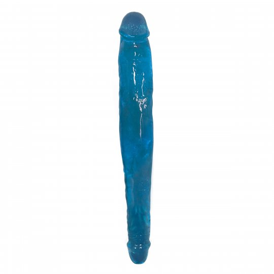 Glossy blue novelty dildo, tapered shaft with rounded tip and thick base