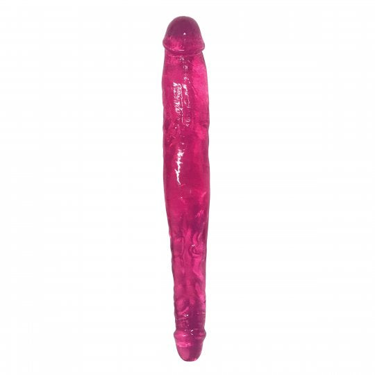 Glossy magenta novelty dildo, tapered shaft with rounded tip and thick base