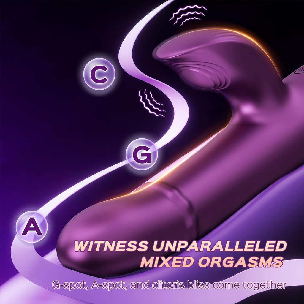 Purple rabbit vibrator close-up showing bead ring and ear contact areas
