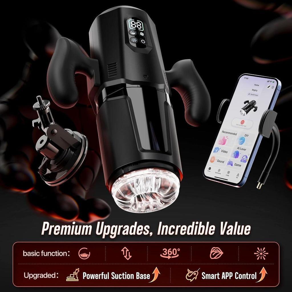 Automatic stroker with app-controlled settings and dual black handle grips