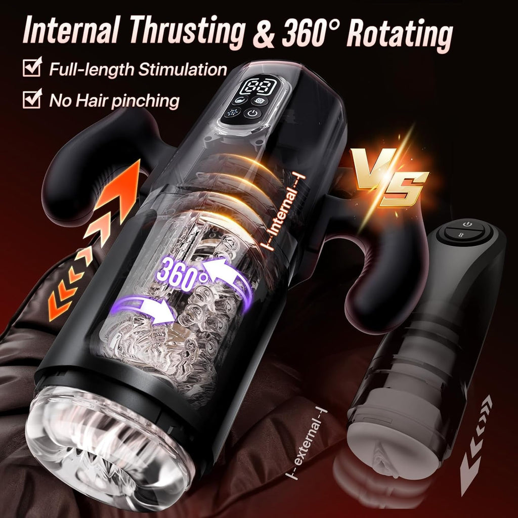360° rotating internal thrusting stroker with dual handle grips