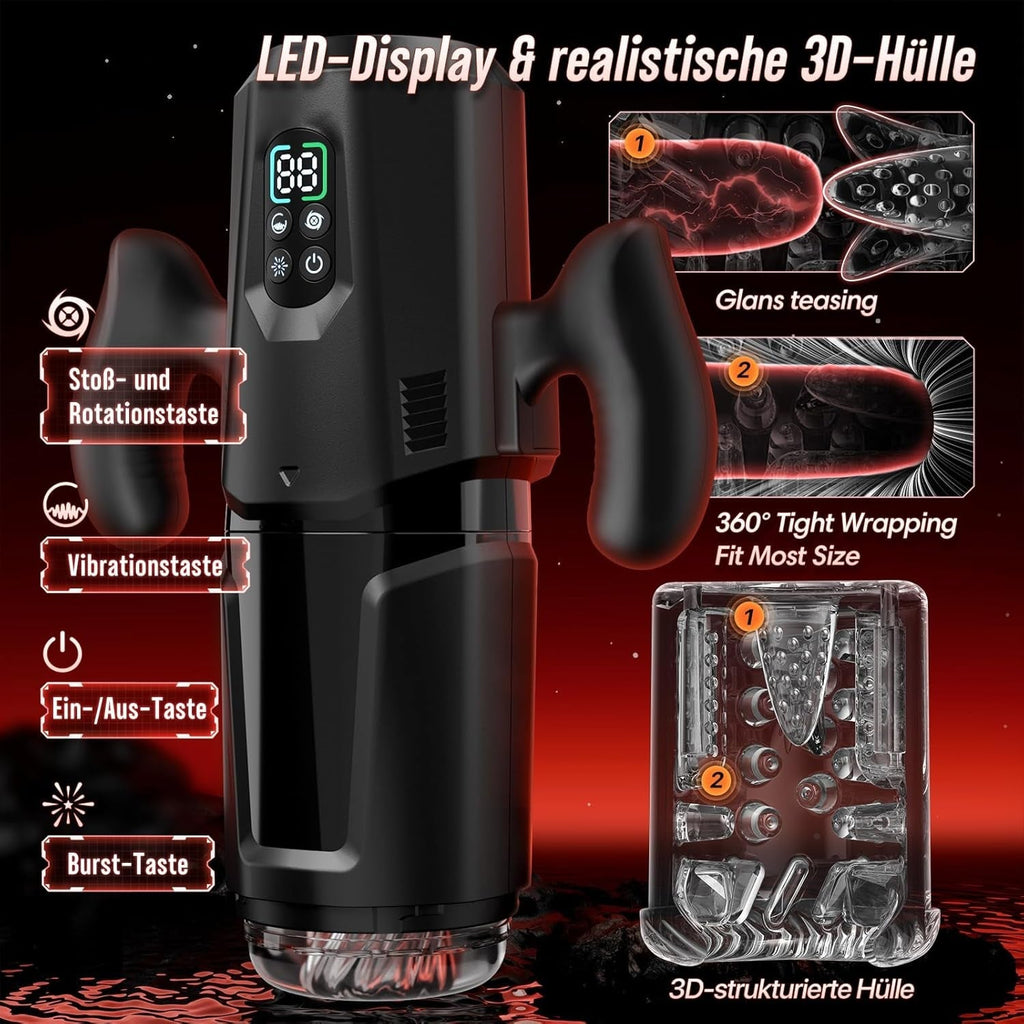Automatic stroker with LED display and textured grip control buttons