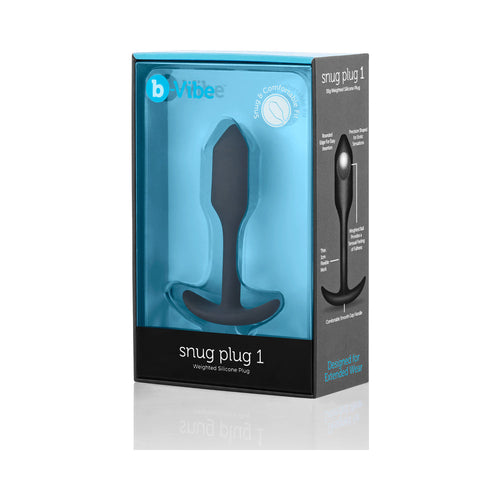 b-Vibe Snug plug 1 weighted silicone anal plug retail box with product shown