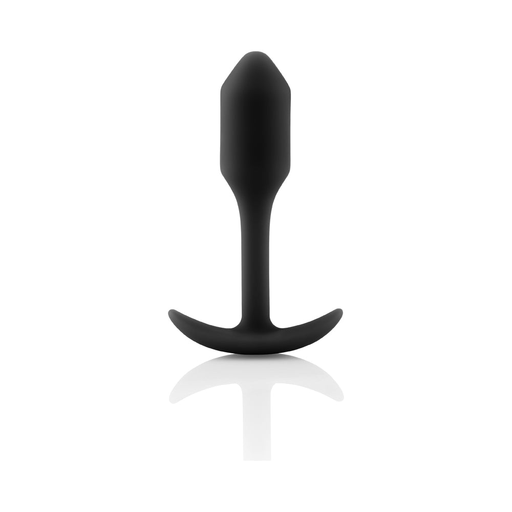 Black silicone anal plug with tapered tip and wide flared base