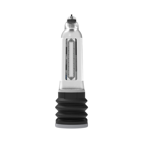 Water-powered penis pump with clear cylinder and black base