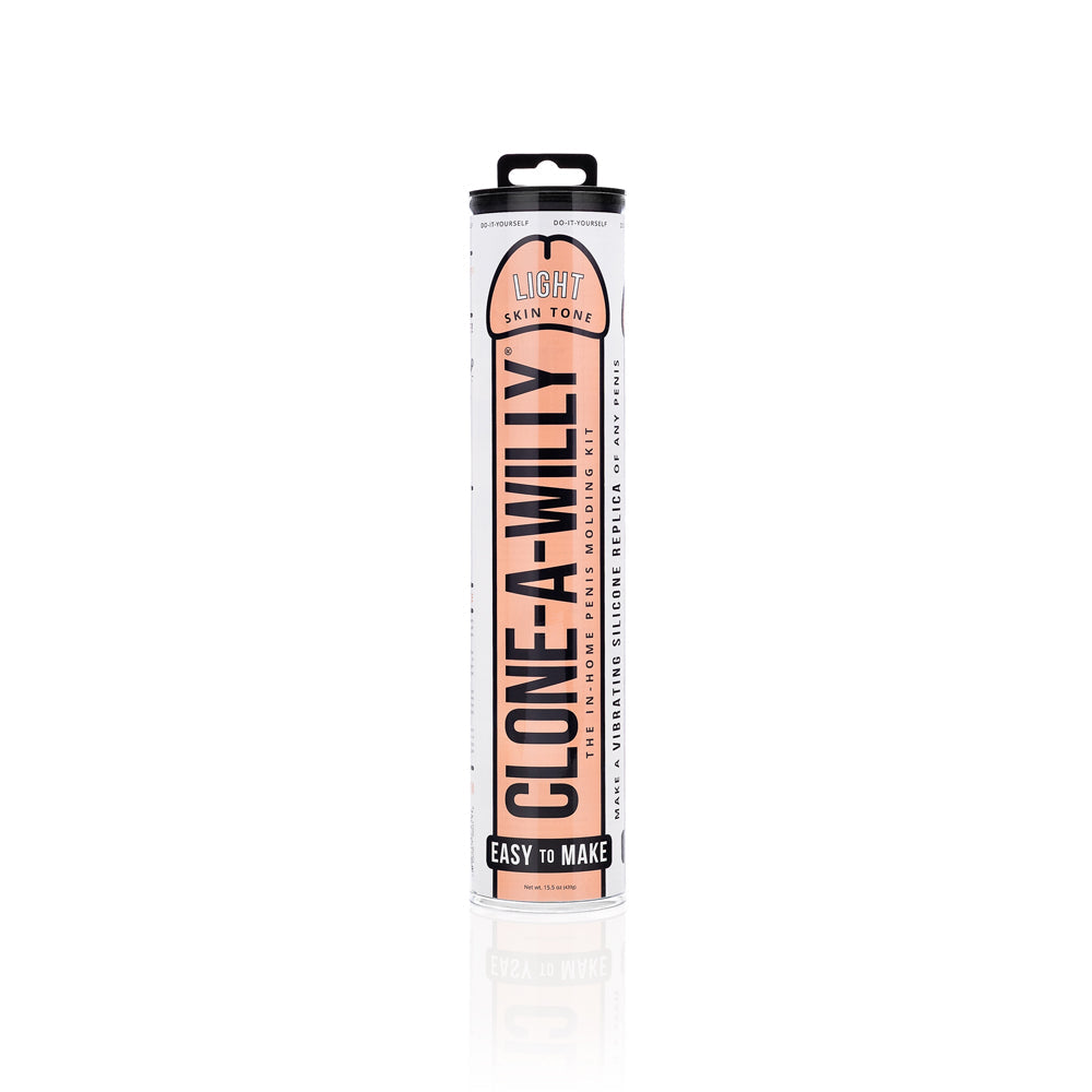 DIY vibrating dildo kit in light skin tone, retail tube packaging