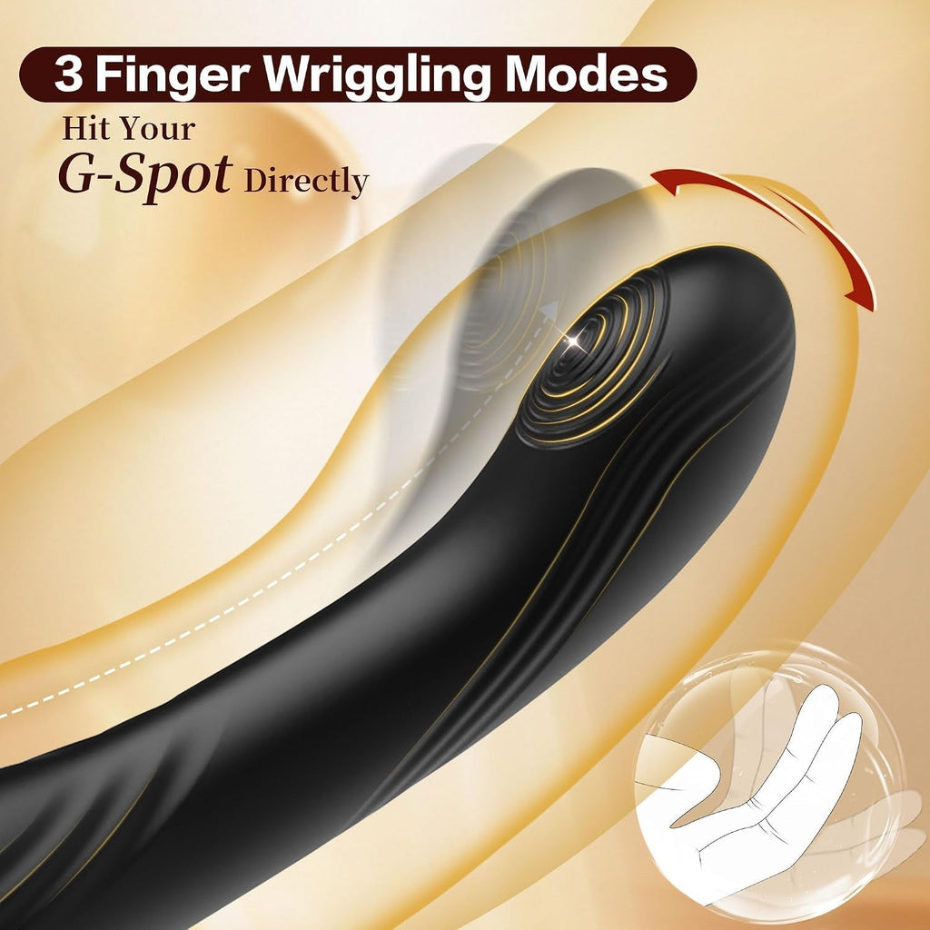 Black dual-ended massage wand with extended curved body and ribbed end tip