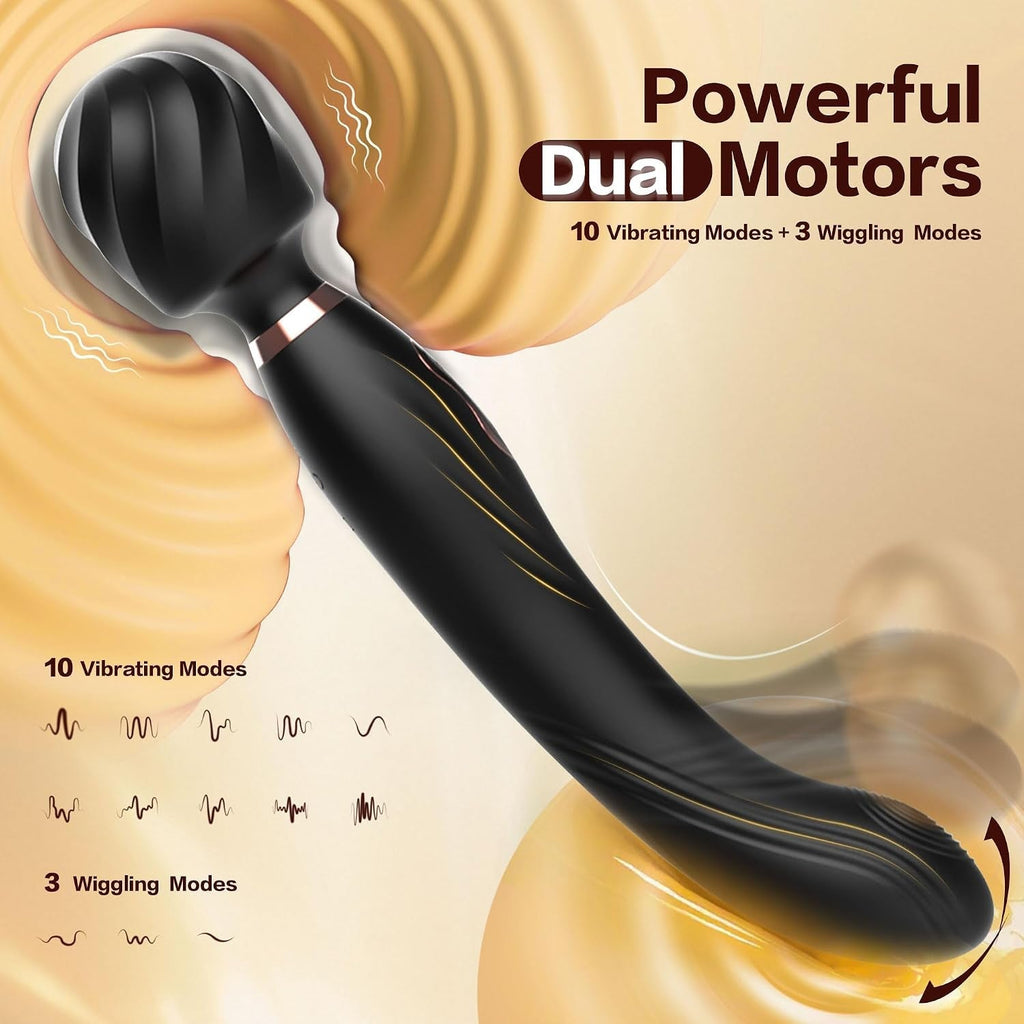 Black dual-ended massage wand with ribbed end and red-ring control area