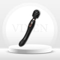 Black Gemini dual-ended massage wand with ribbed tip and red control light