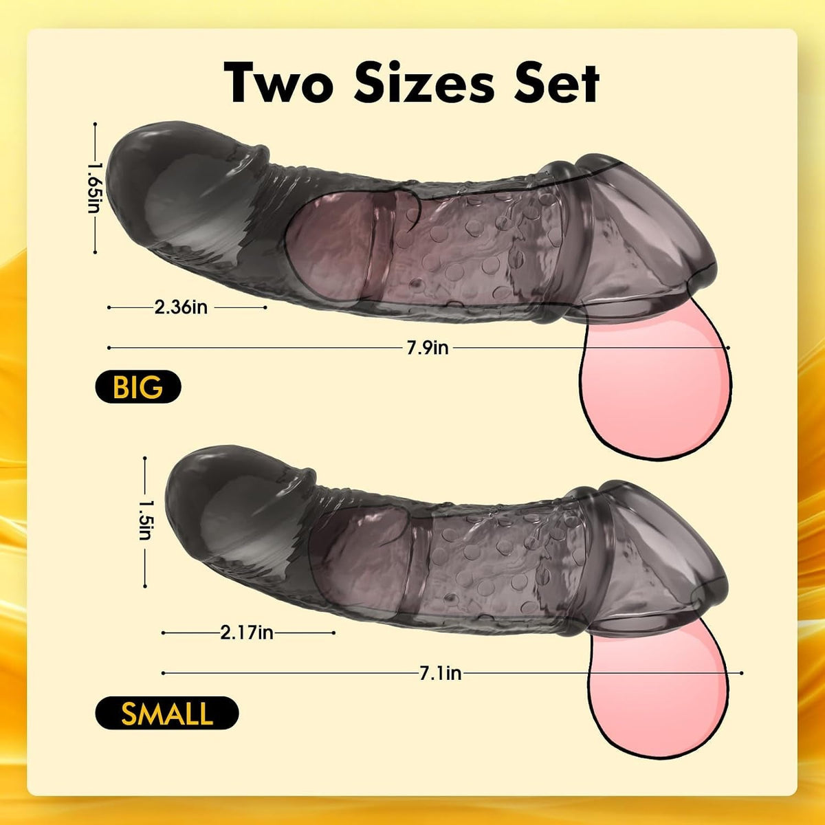 Set of two dark silicone sleeve massagers in different lengths, side-by-side