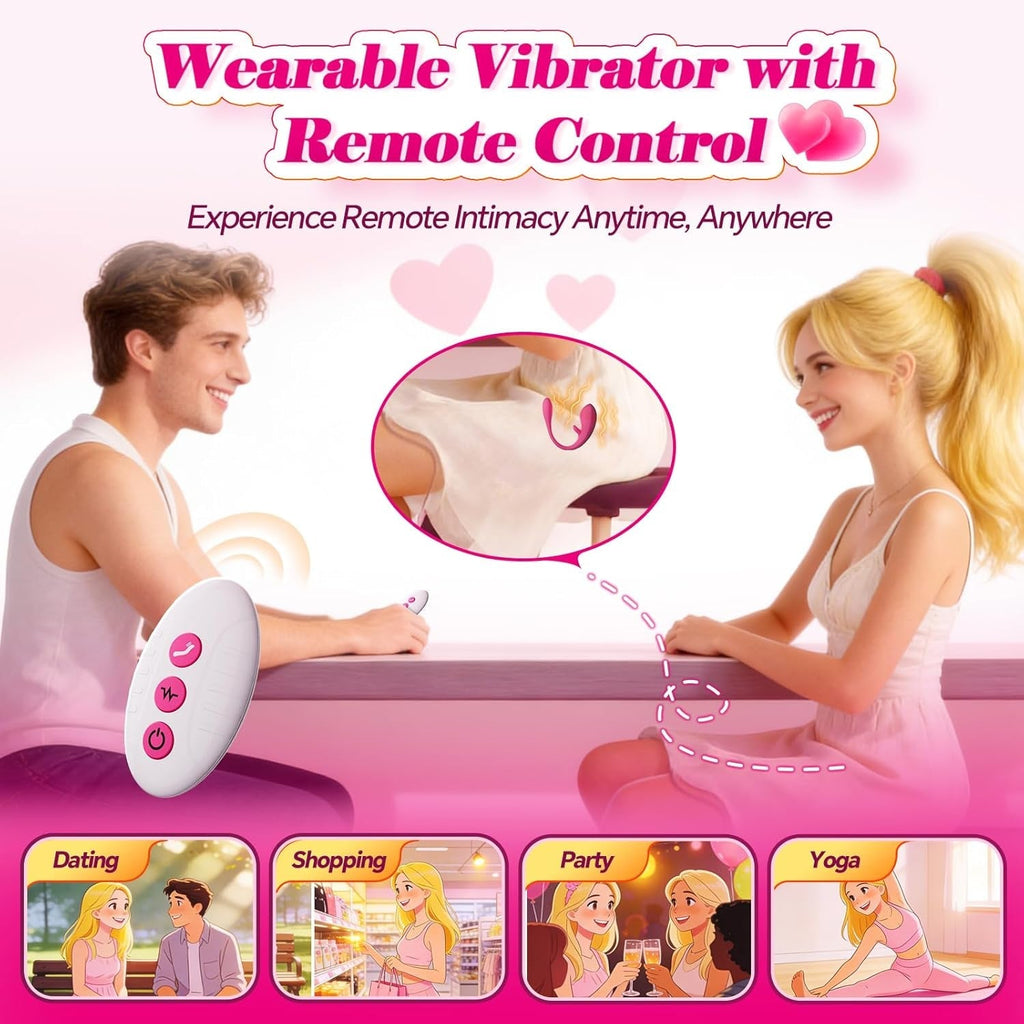 Pink wearable vibrator with handheld remote controller