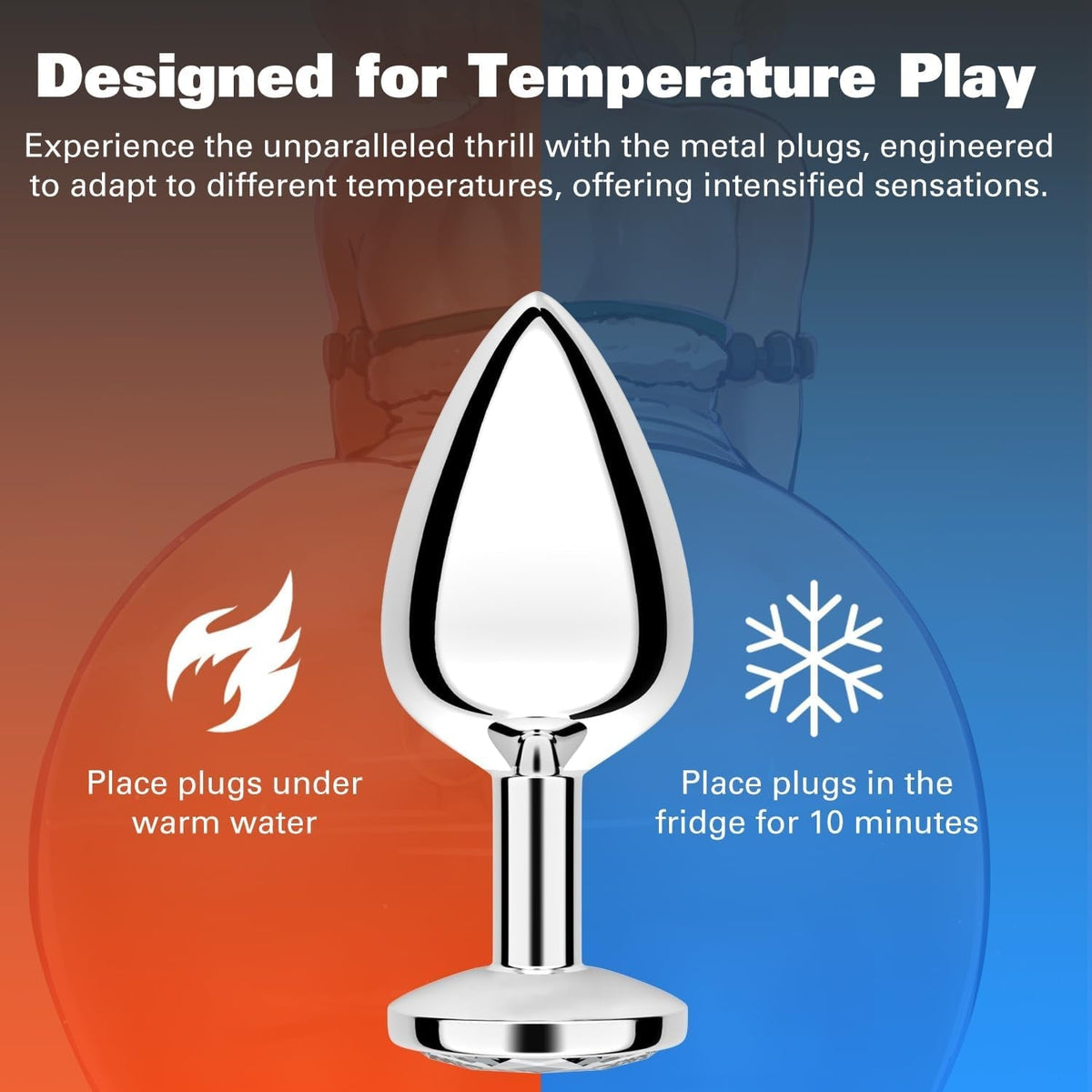 Chrome anal plug with tall white insert and pointed tip, designed for temperature play