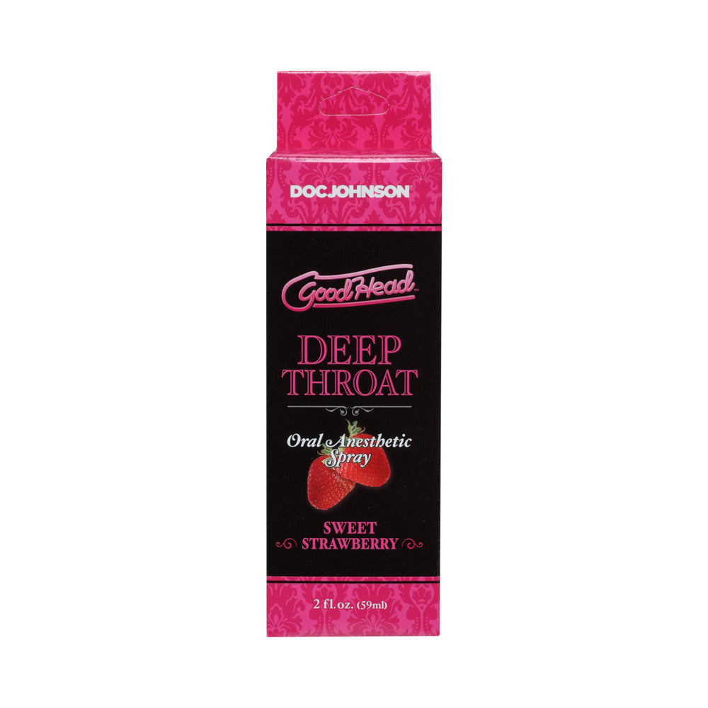 Deep throat spray bottle with strawberry scent and silver pump, GoodHead