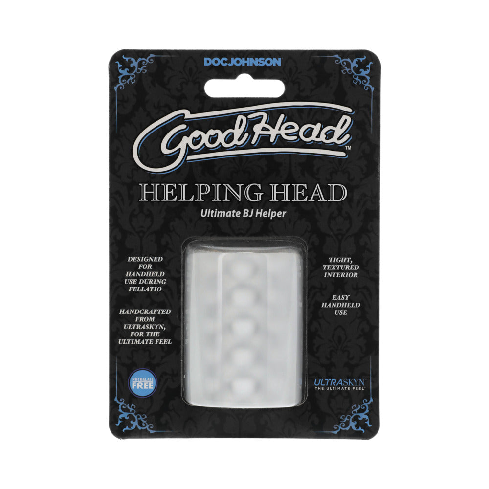 Good Head Helping Head retail package with black and blue graphics and clear blister