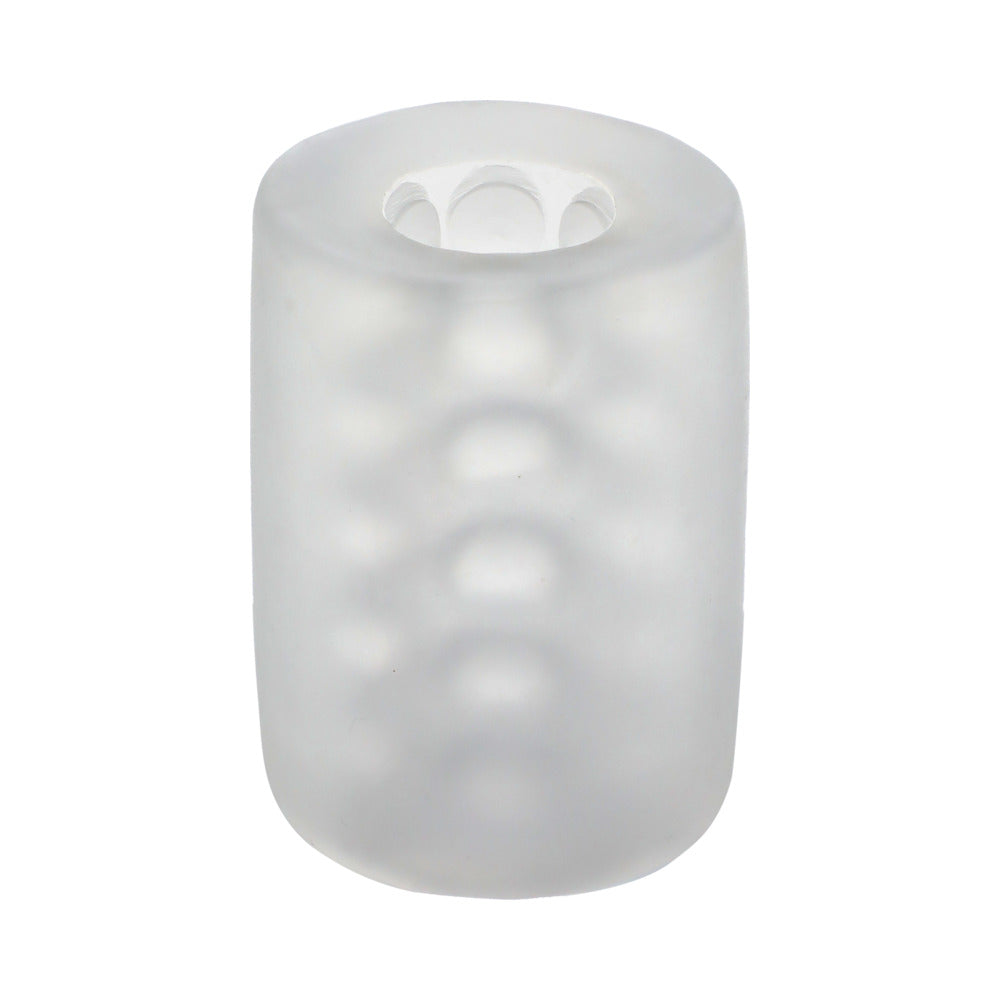 White silicone cylinder with circular top opening and raised dot texture