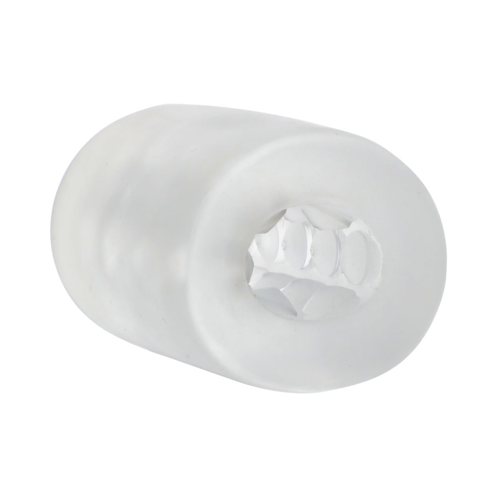 White silicone rounded insert with hollow opening on one end, smooth surface