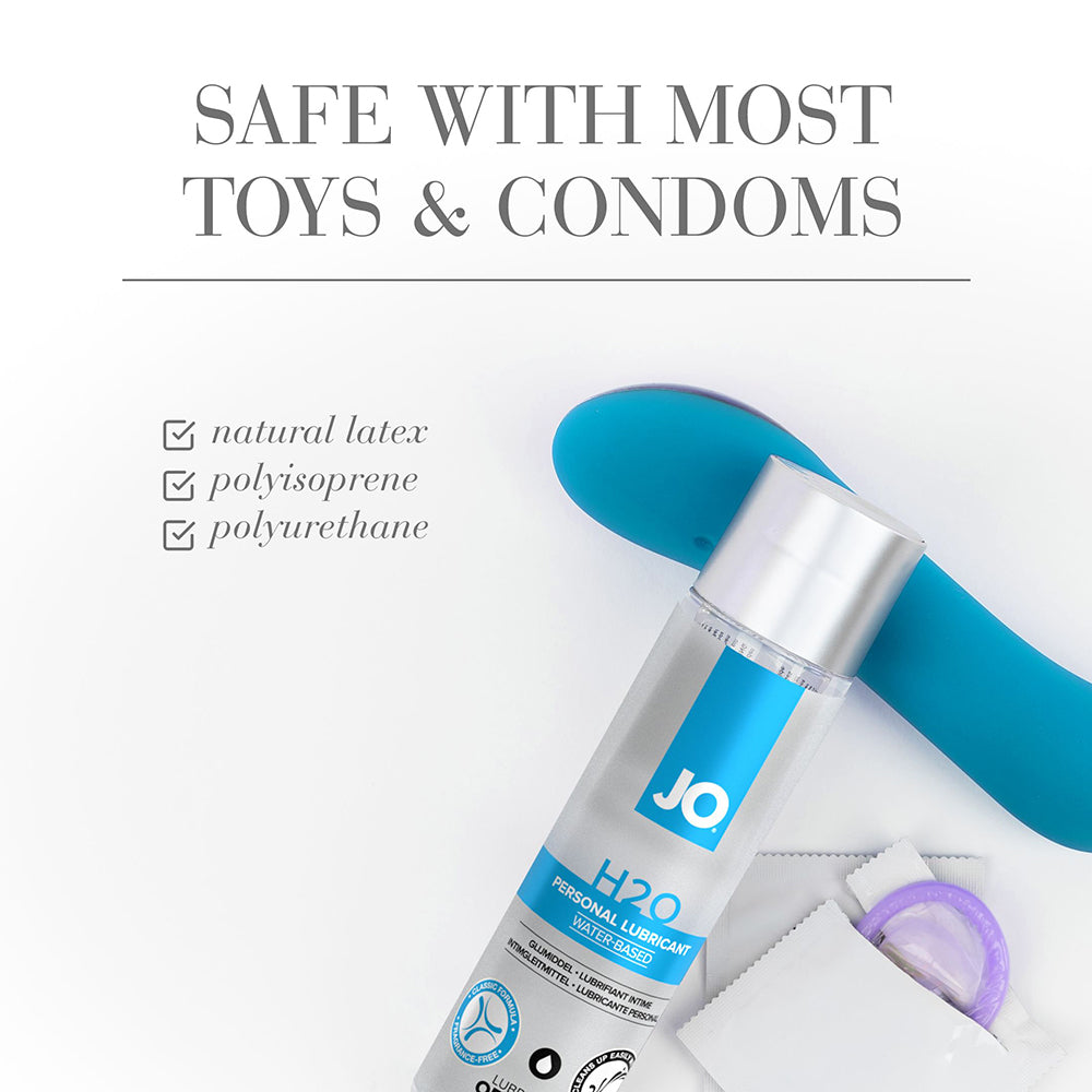 Water-based lubricant bottle with blue cap and blue applicator nozzle