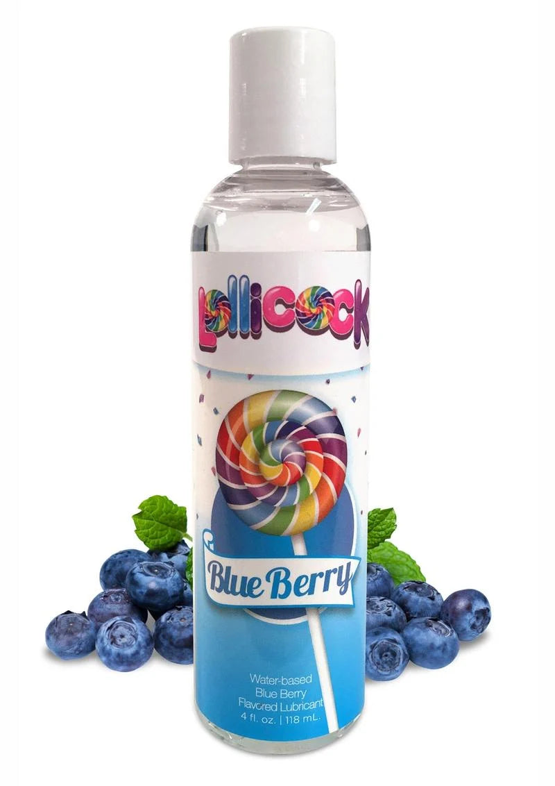 Blueberry flavored water-based body gel bottle with blue label