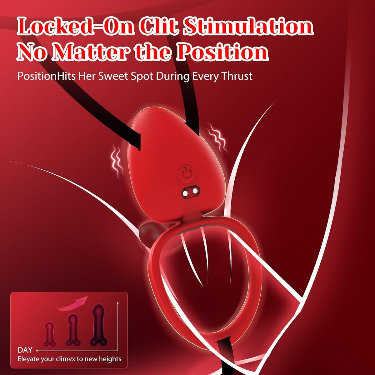 Red app-controlled couples vibrator ring with control button detail