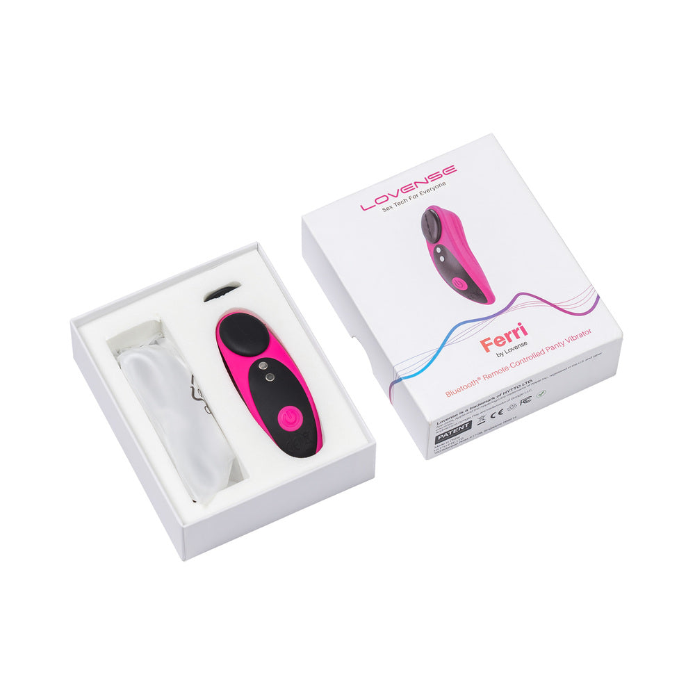 Lovense Ferri box opened, showing pink and black remote panty vibrator