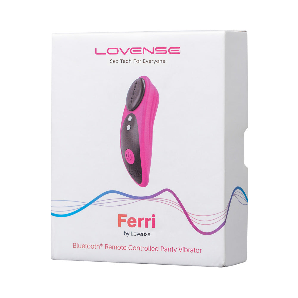 Lovense Ferri Bluetooth remote panty vibrator box with pink device graphic