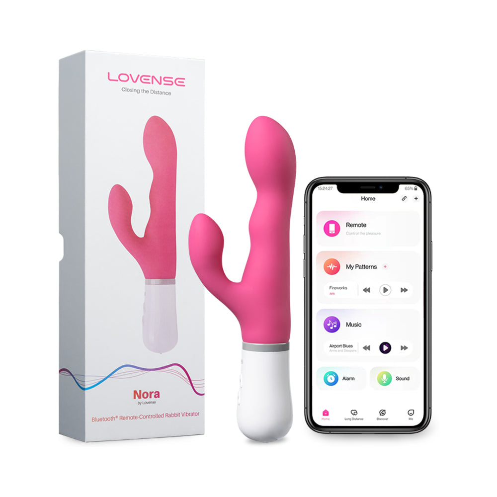 Pink rabbit vibrator with retail box and smartphone app remote controls