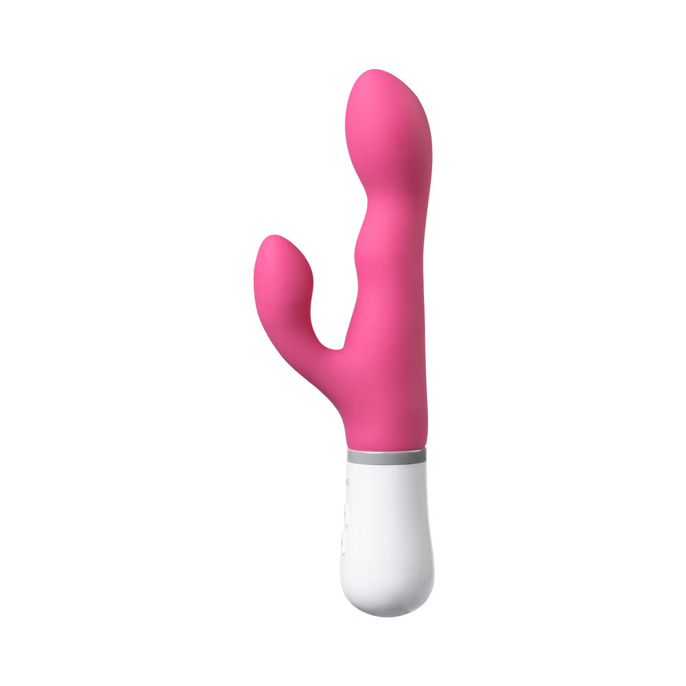 Pink rabbit-style vibrator with white handle base
