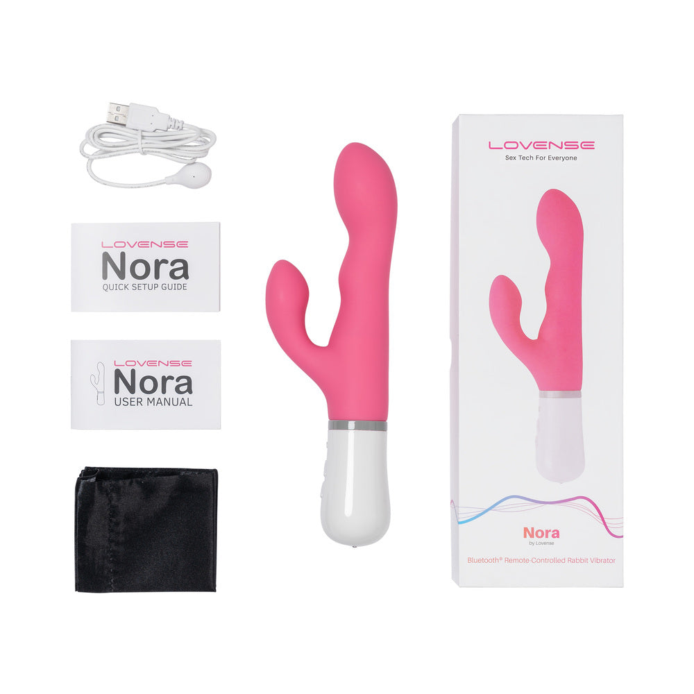 Pink rabbit vibrator kit with user manual, charging cable, and storage pouch
