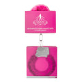 Pink faux-fur handcuffs with metal quick-release chain and clasp
