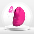Rose-pink air-pulse stimulator with curved body and small suction cup attachment.