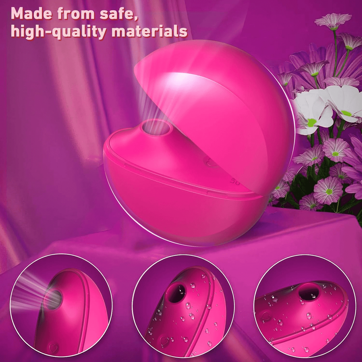 Rose-pink air-pulse stimulator with rounded top port and smooth curved body.
