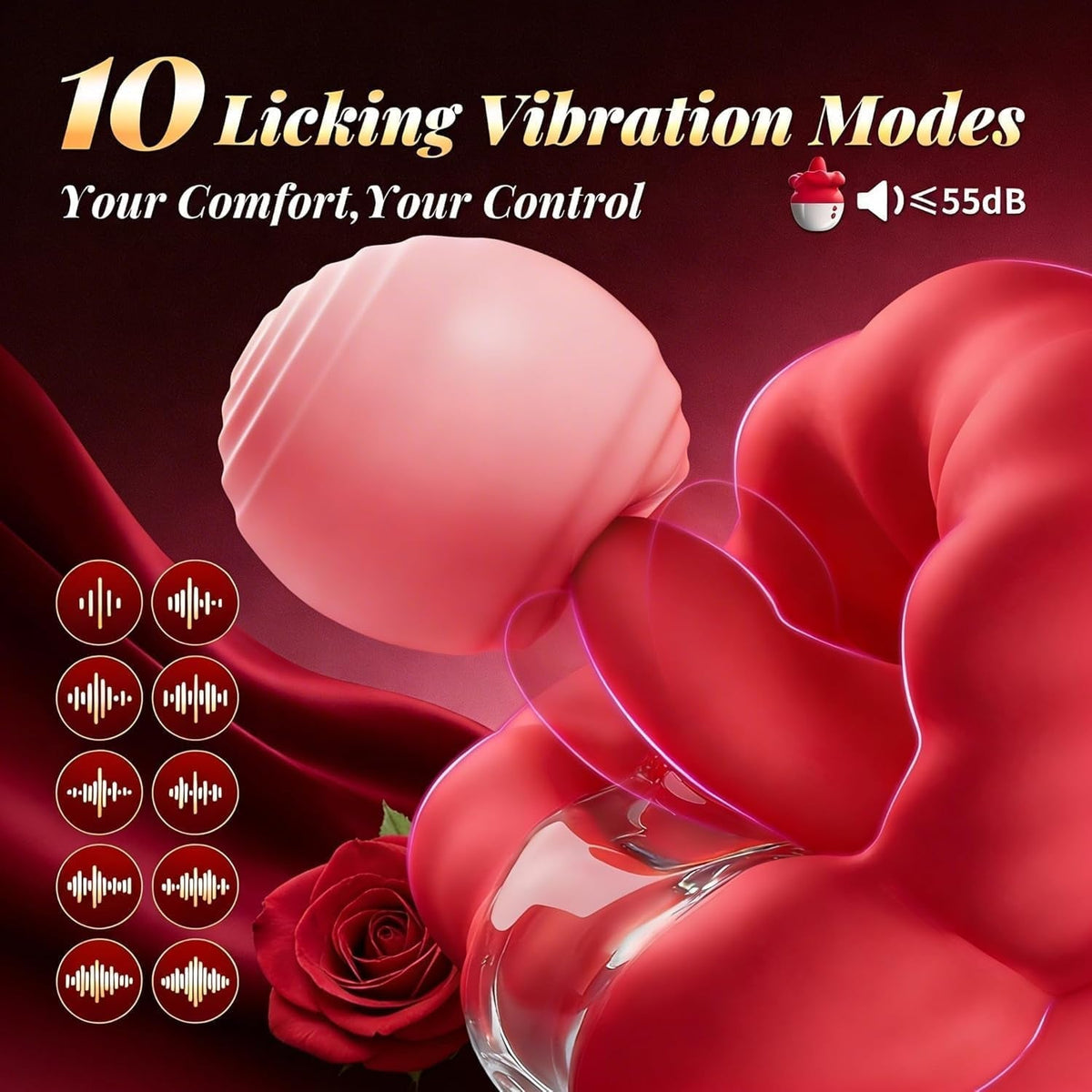 Red silicone licking stimulator with inner cup shape and tongue tip detail