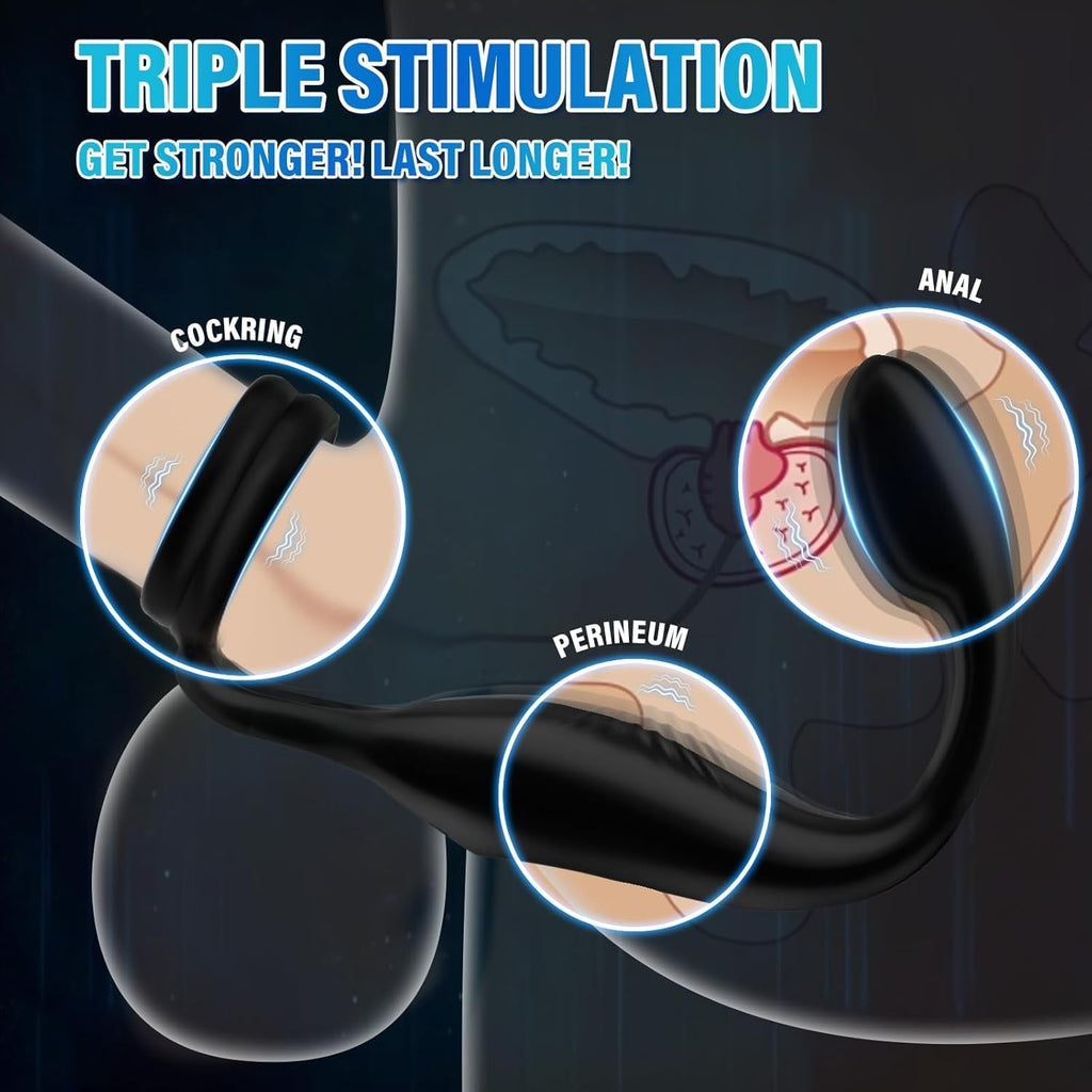 Three-piece vibrating couples set with cock ring attachment and remote controller, black