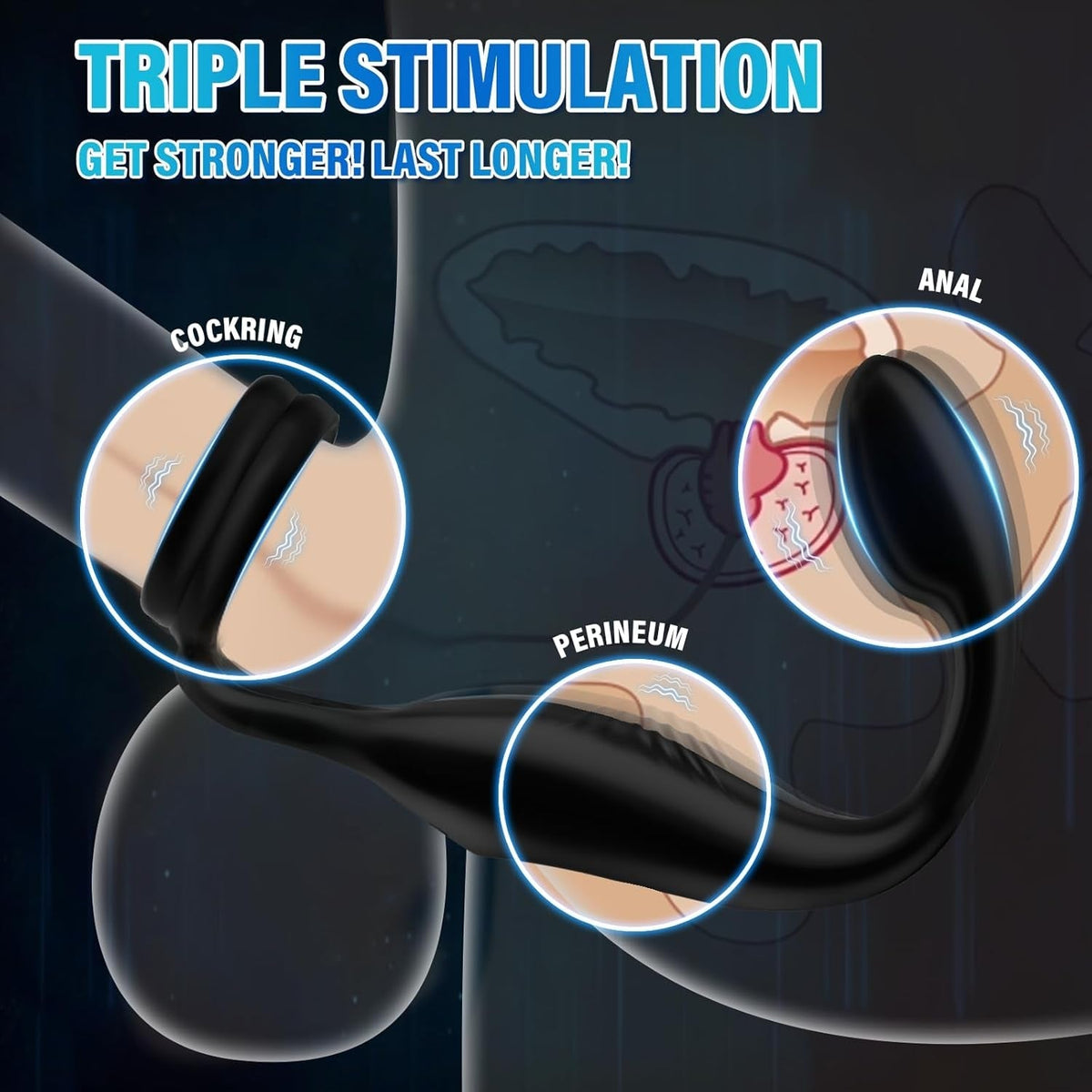 Three-piece vibrating couples set with cock ring attachment and remote controller, black