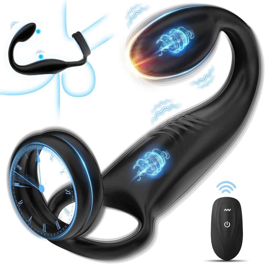 Vibrating couples set with curved black vibrator and handheld remote controller