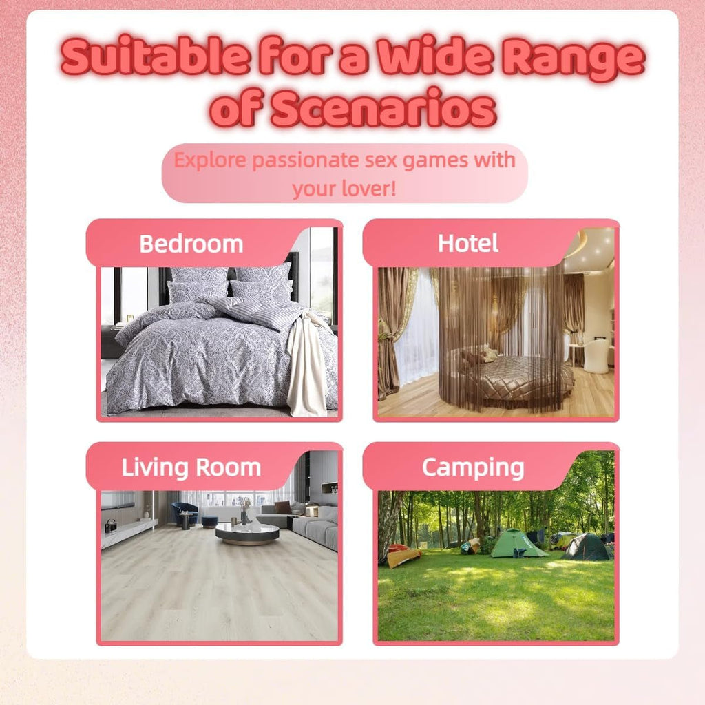 Pink bondage kit promotional graphic showing scenarios for use