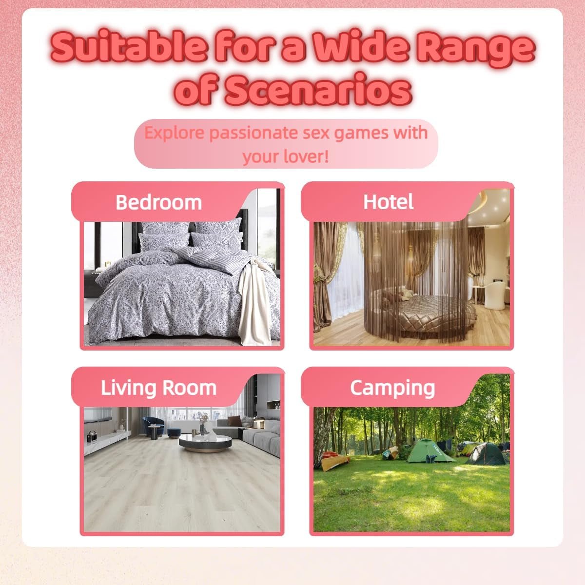 Pink bondage kit promotional graphic showing scenarios for use